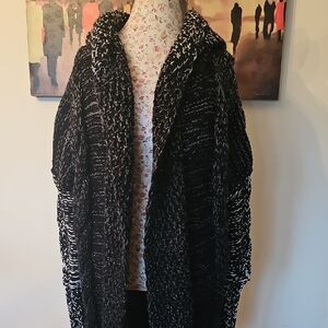 Wool Handmade Cabke Knit Black and White Knit Cardigan With Hoodie.
